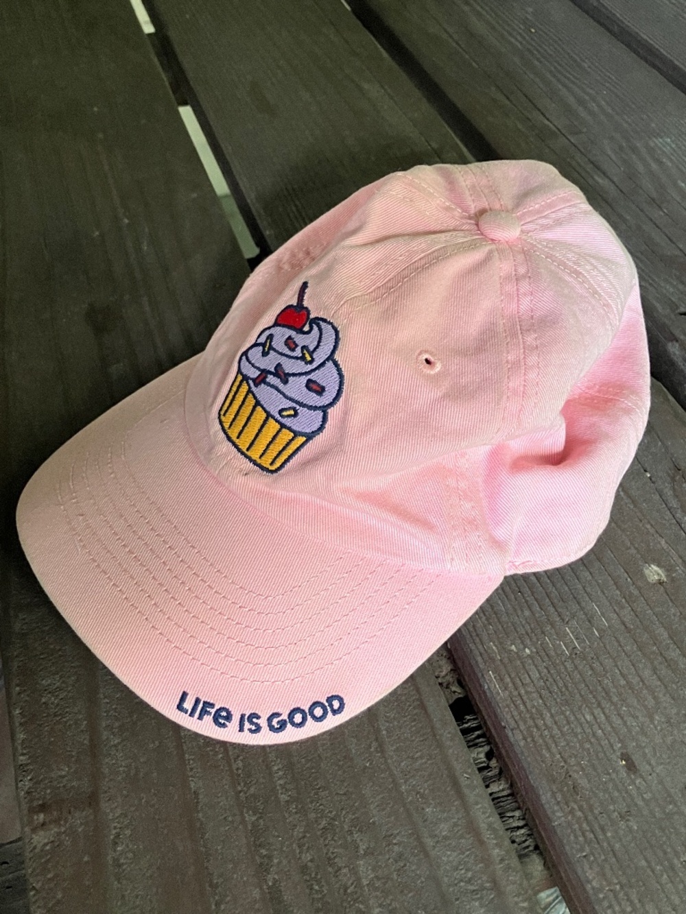Life is Good Youth S Pink Cupcake Embroidered Adjustable Baseball Cap Hat